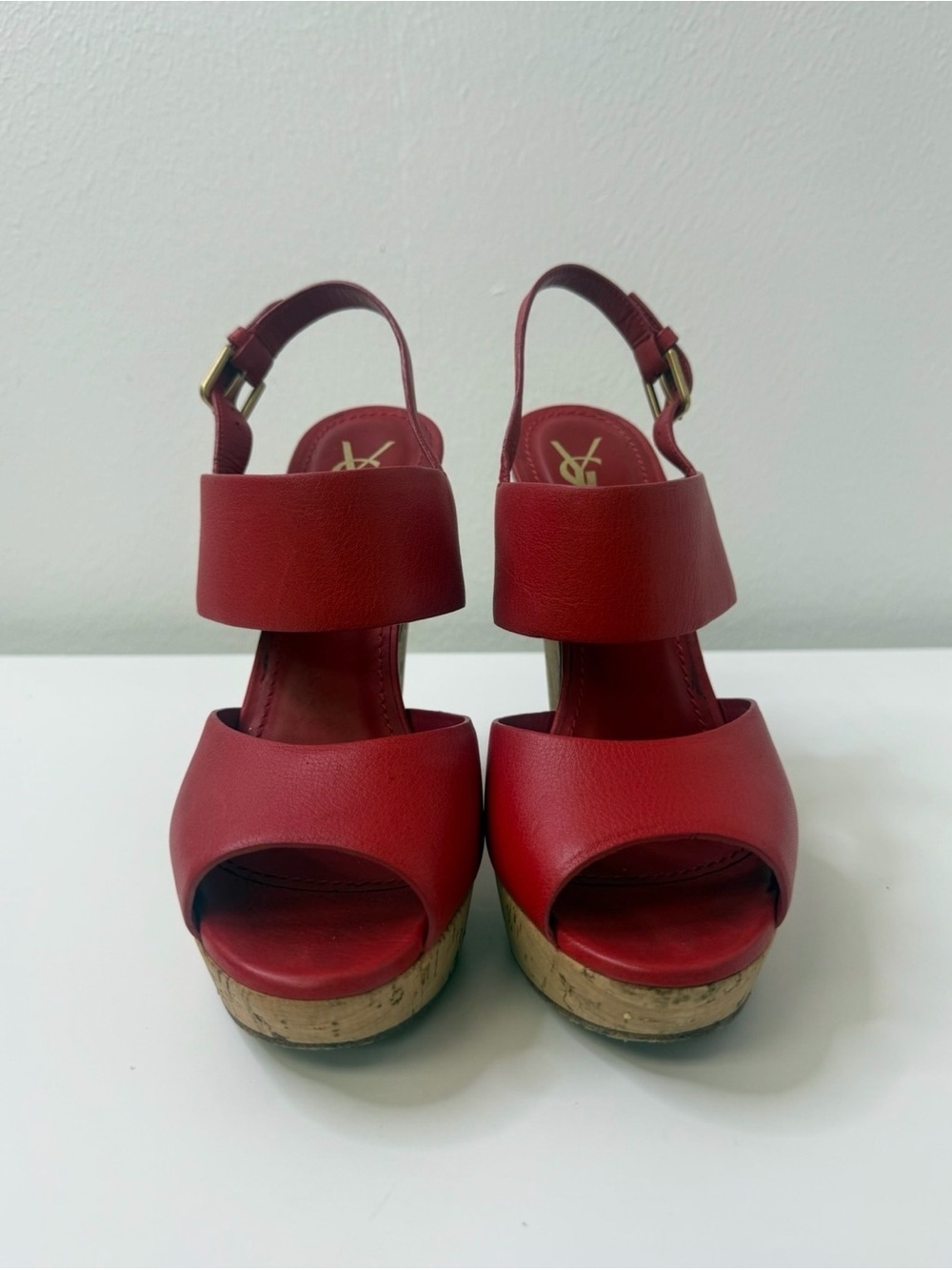Yves Saint Laurent Deauville Red Cork Wedge Sandal Size 8 to 8.5